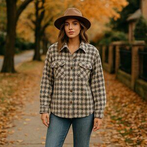 Sadie & Sage Women’s Hounds tooth Jacket | Size Small | Cozy Plaid Button-Up